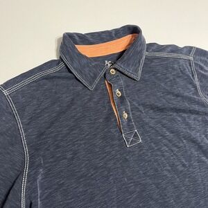 Age Of Wisdom Polo Shirt Mens SMALL Blue Orange Contrast Stitch Short Sleeve